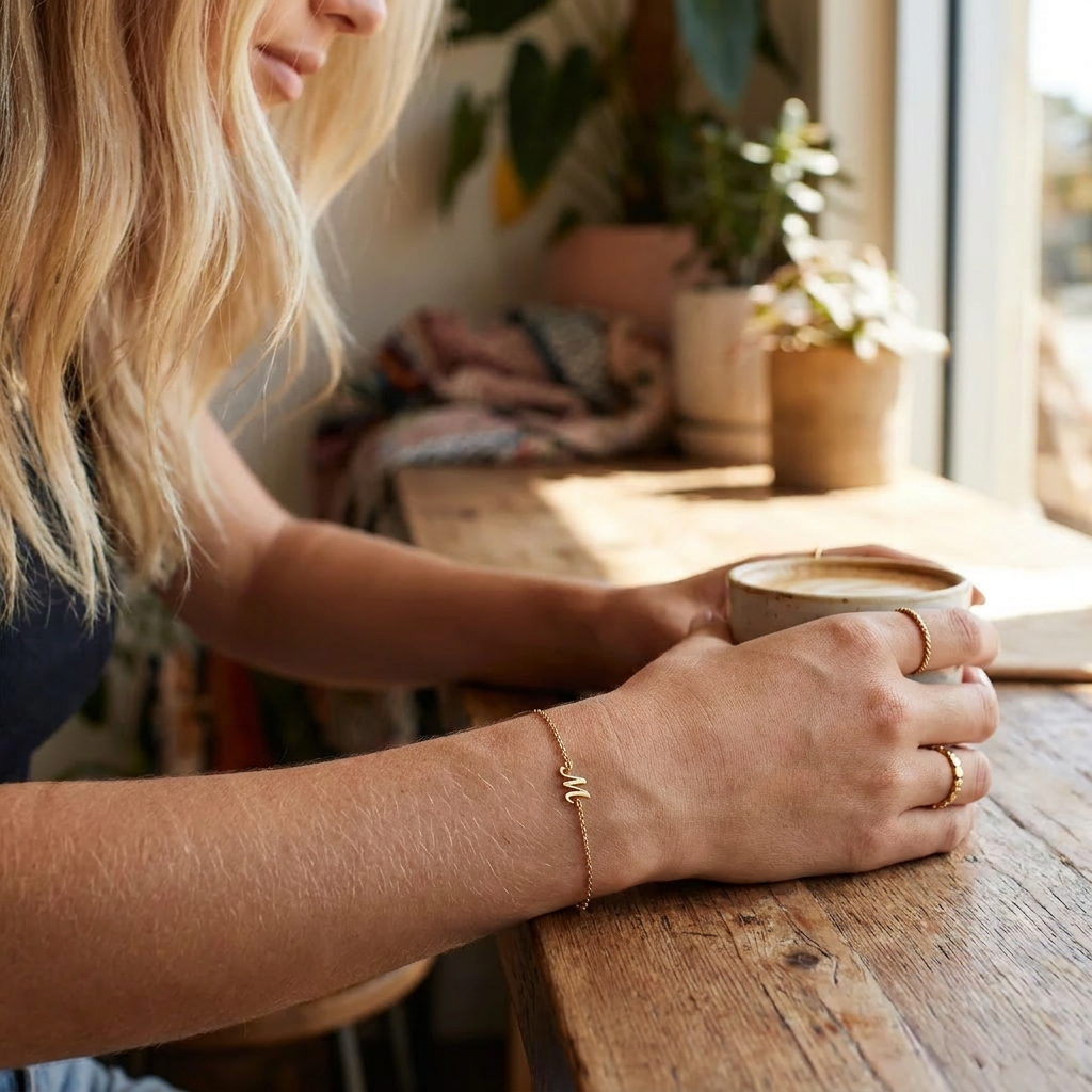 Dainty Cursive Initial Bracelet lifestyle