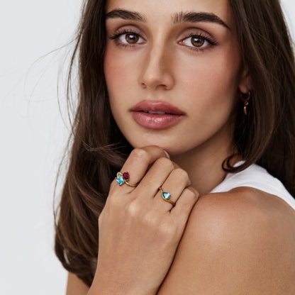 Toi et Moi Birthstone Ring | Gold-Plated | Pear & Radiant Cut Birthstones
