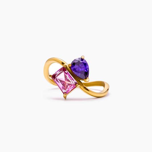 Toi et Moi Birthstone Ring | Gold-Plated | Pear & Radiant Cut Birthstones