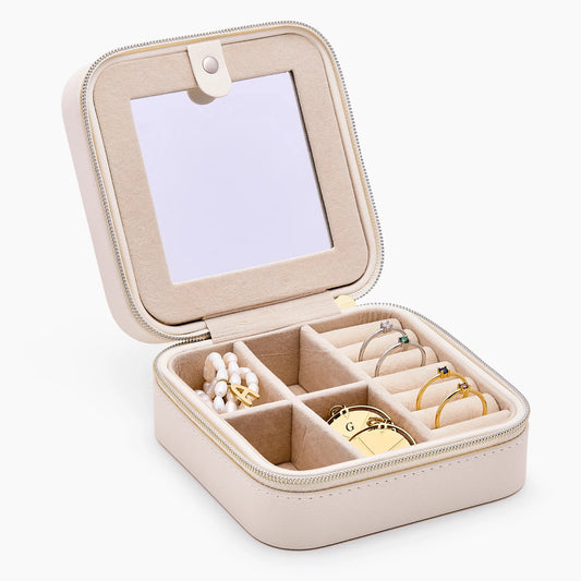 Olivia Jewelry Travel Box | Velvet Interior | 10x10x4.5cm Zip Case