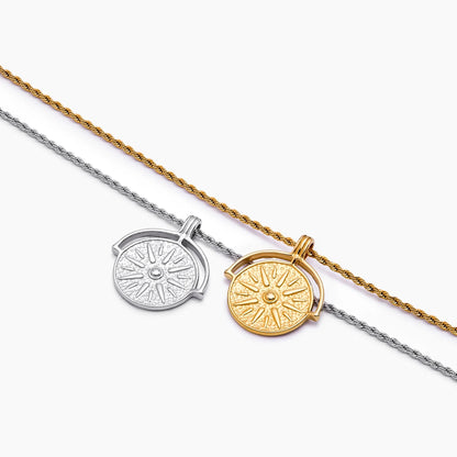 Compass Medallion Necklace | Gold-Plated | Round Compass Medallion Pendant