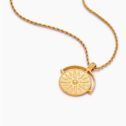 Compass Medallion Necklace | Gold-Plated | Round Compass Medallion Pendant