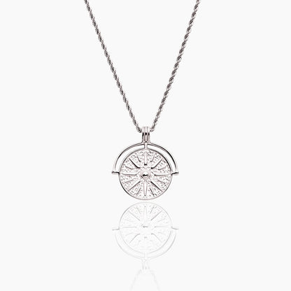 Compass Medallion Necklace | Gold-Plated | Round Compass Medallion Pendant