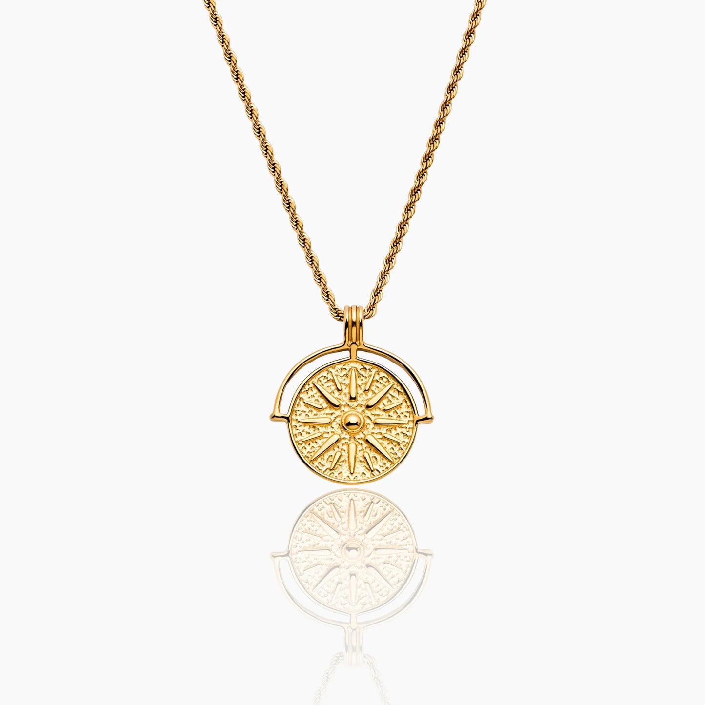 Compass Medallion Necklace | Gold-Plated | Round Compass Medallion Pendant