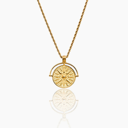 Compass Medallion Necklace | Gold-Plated | Round Compass Medallion Pendant