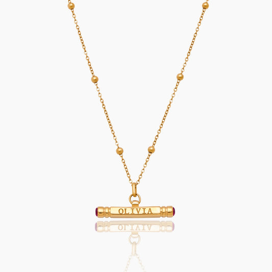Custom Name & Birthstone T-Bar Necklace | Gold-Plated | Beaded Chain