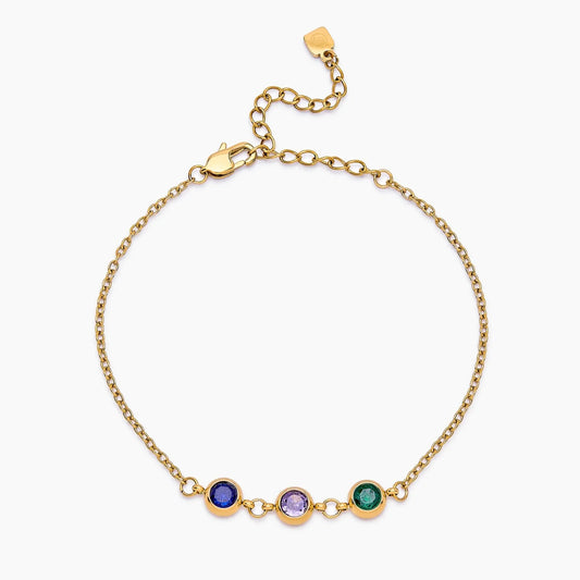 Personalized Multi-Birthstone Bracelet | 18K Gold-Plated | Family Birth Month Stones