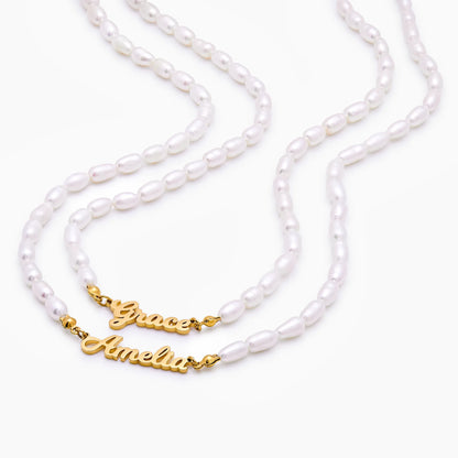 Statement Custom Name Pearl Necklace | Gold-Plated | Freshwater Pearls