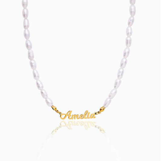 Statement Custom Name Pearl Necklace | Gold-Plated | Freshwater Pearls