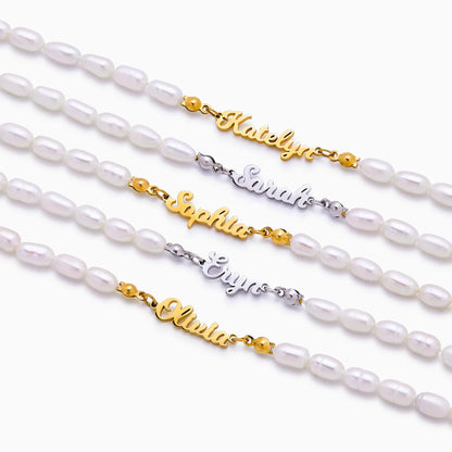 Freshwater Pearl Name Bracelet | Gold-Plated | Custom Name & Pearls