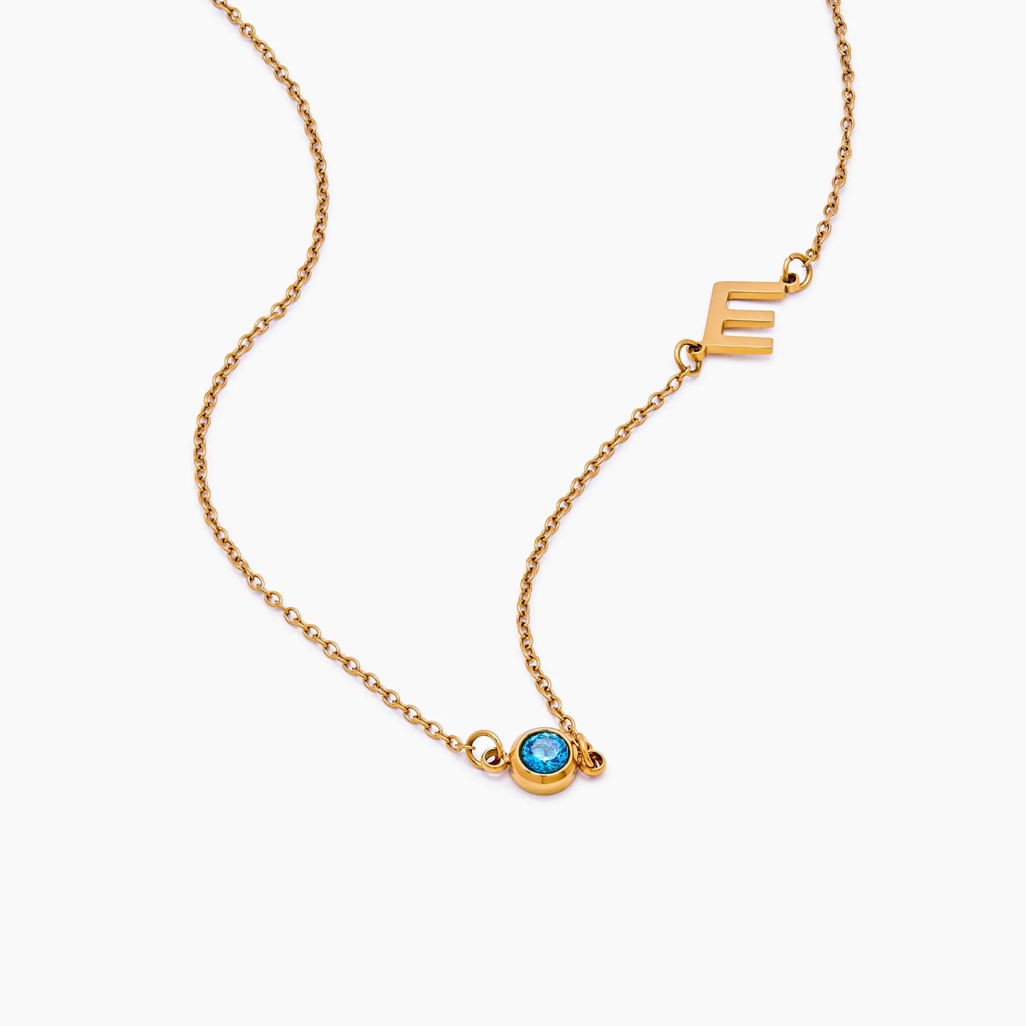 Side-Set Initial Birthstone Necklace | Gold-Plated | Off-Centre Initial & Stone