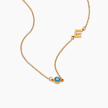 Side-Set Initial Birthstone Necklace | Gold-Plated | Off-Centre Initial & Stone
