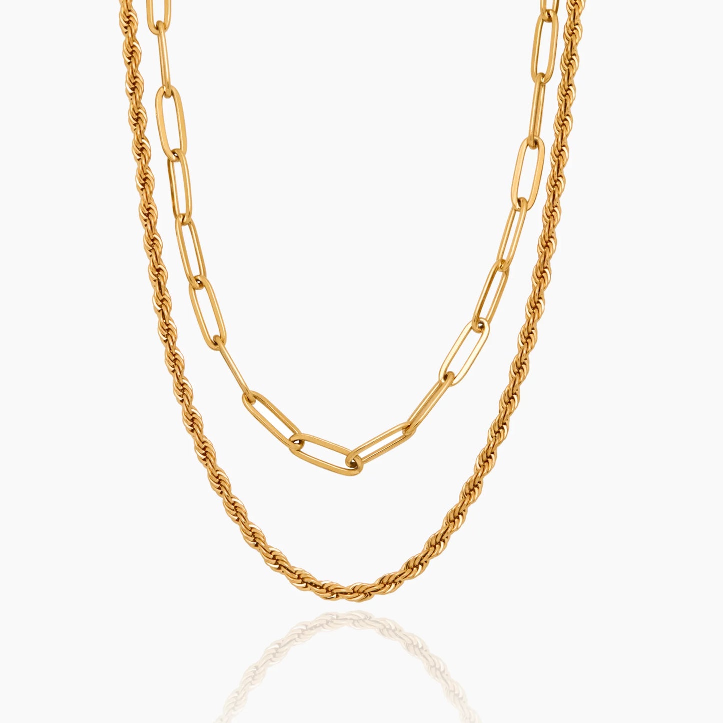 Paperclip & Rope Chain Layered Necklace | Gold-Plated | Two-Chain Layer