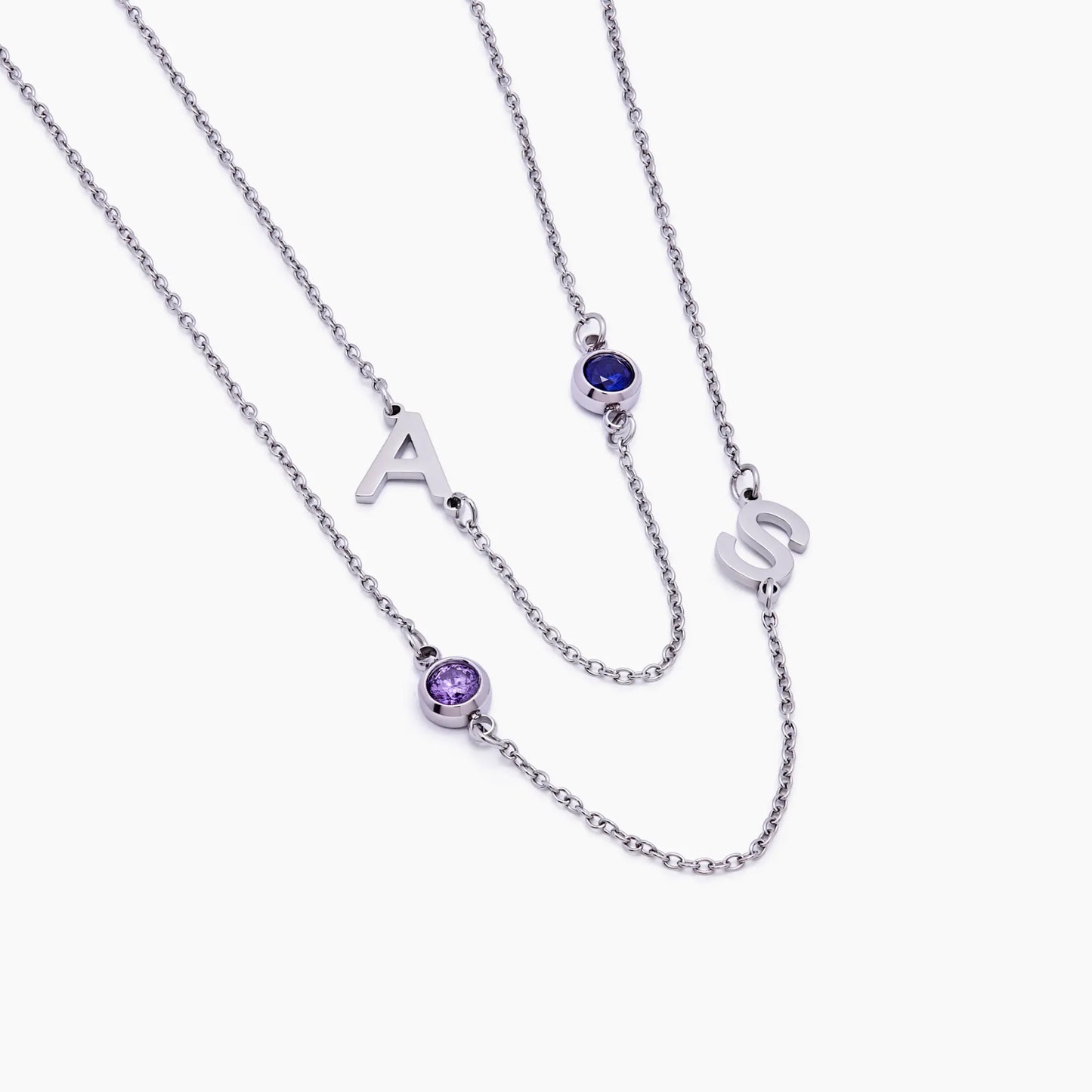 Side-Set Initial Birthstone Necklace | Gold-Plated | Off-Centre Initial & Stone
