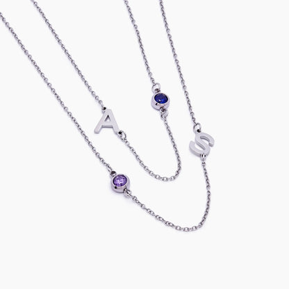 Side-Set Initial Birthstone Necklace | Gold-Plated | Off-Centre Initial & Stone