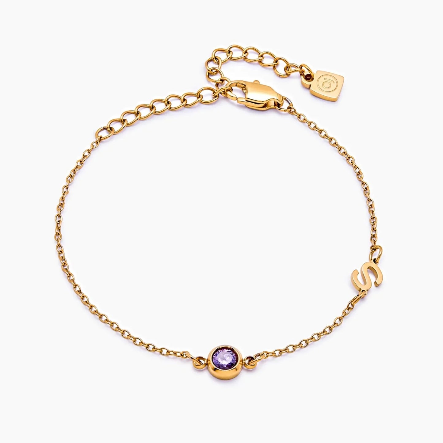 Side-Set Initial Birthstone Bracelet | Gold-Plated | Initial & Birthstone