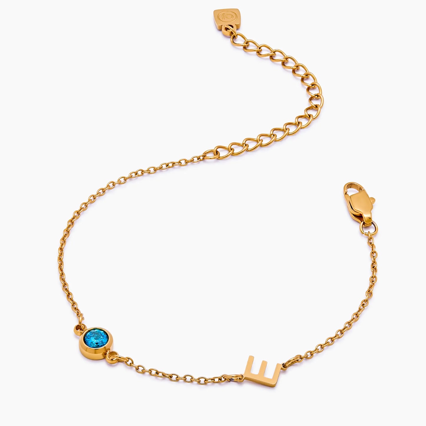 Side-Set Initial Birthstone Bracelet | Gold-Plated | Initial & Birthstone