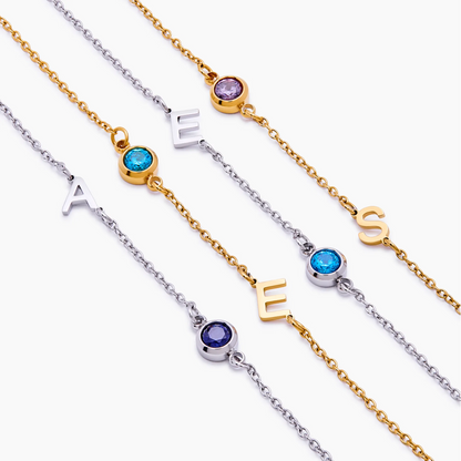 Side-Set Initial Birthstone Bracelet | Gold-Plated | Initial & Birthstone