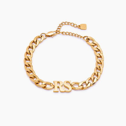 Curb Initial Bracelet | 18K Gold-Plated Stainless Steel | Bold Curb Chain