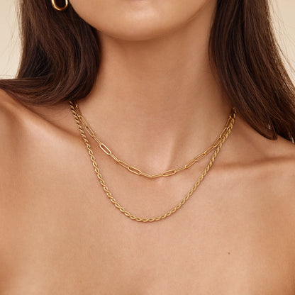Paperclip & Rope Chain Layered Necklace | Gold-Plated | Two-Chain Layer