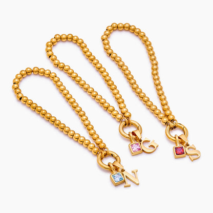Beaded Initial Birthstone Bracelet | 18K Gold-Plated | Initial & Stone