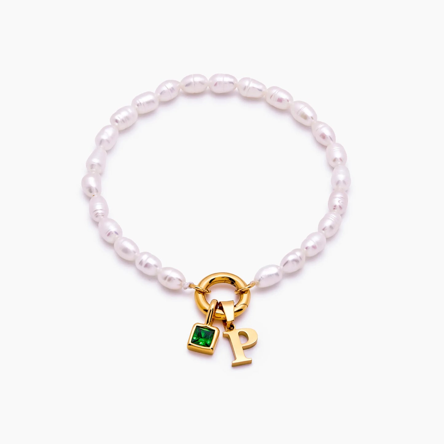 Pearl Initial Birthstone Bracelet | 18K Gold-Plated | Pearl, Initial & Stone