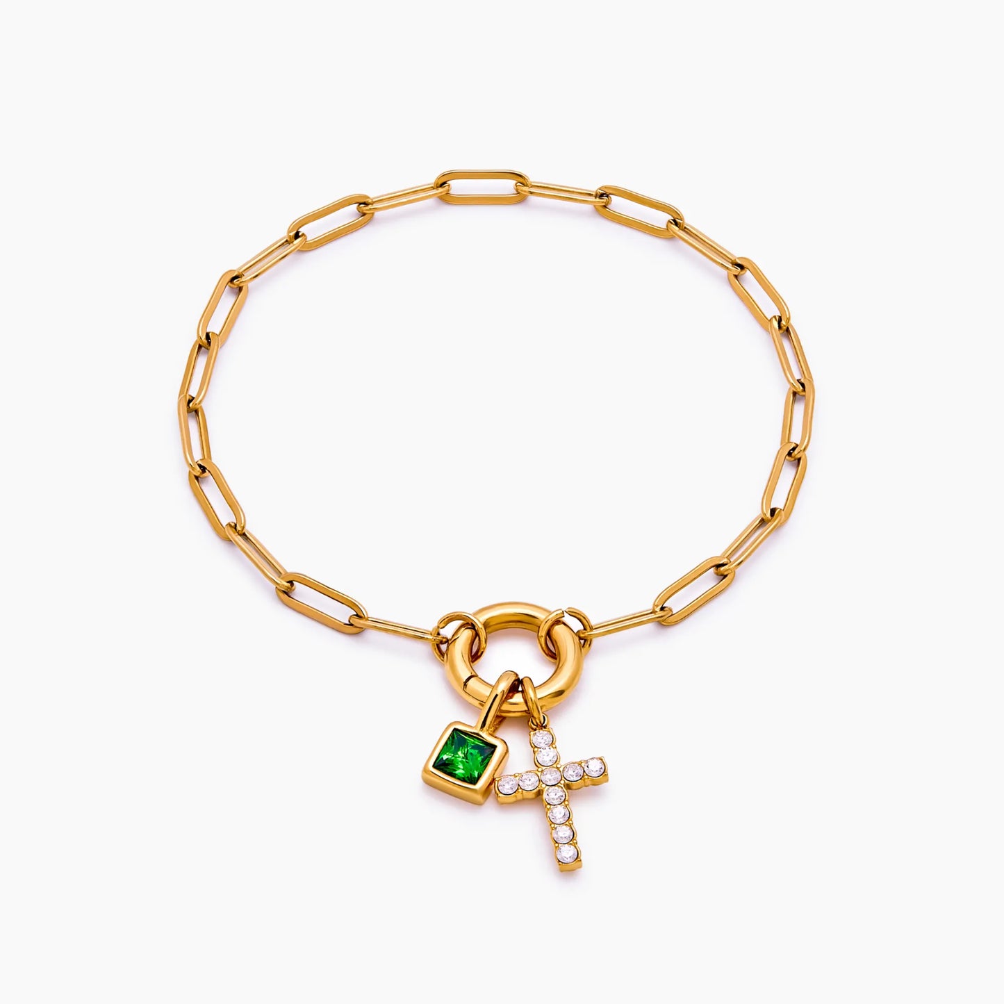 Paperclip Cross Charm Bracelet