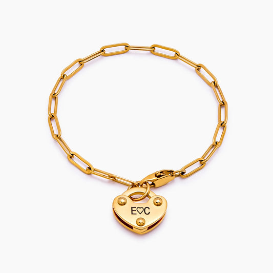 Heart Lock Initial Bracelet | Gold-Plated | Up to 3 Initials, Heart Lock Charm