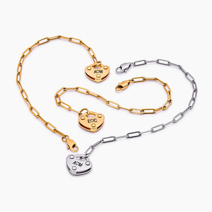 Heart Lock Initial Bracelet | Gold-Plated | Up to 3 Initials, Heart Lock Charm