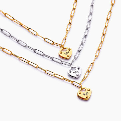 Heart Lock Initial Necklace | Gold-Plated | Personalized Heart Lock Pendant