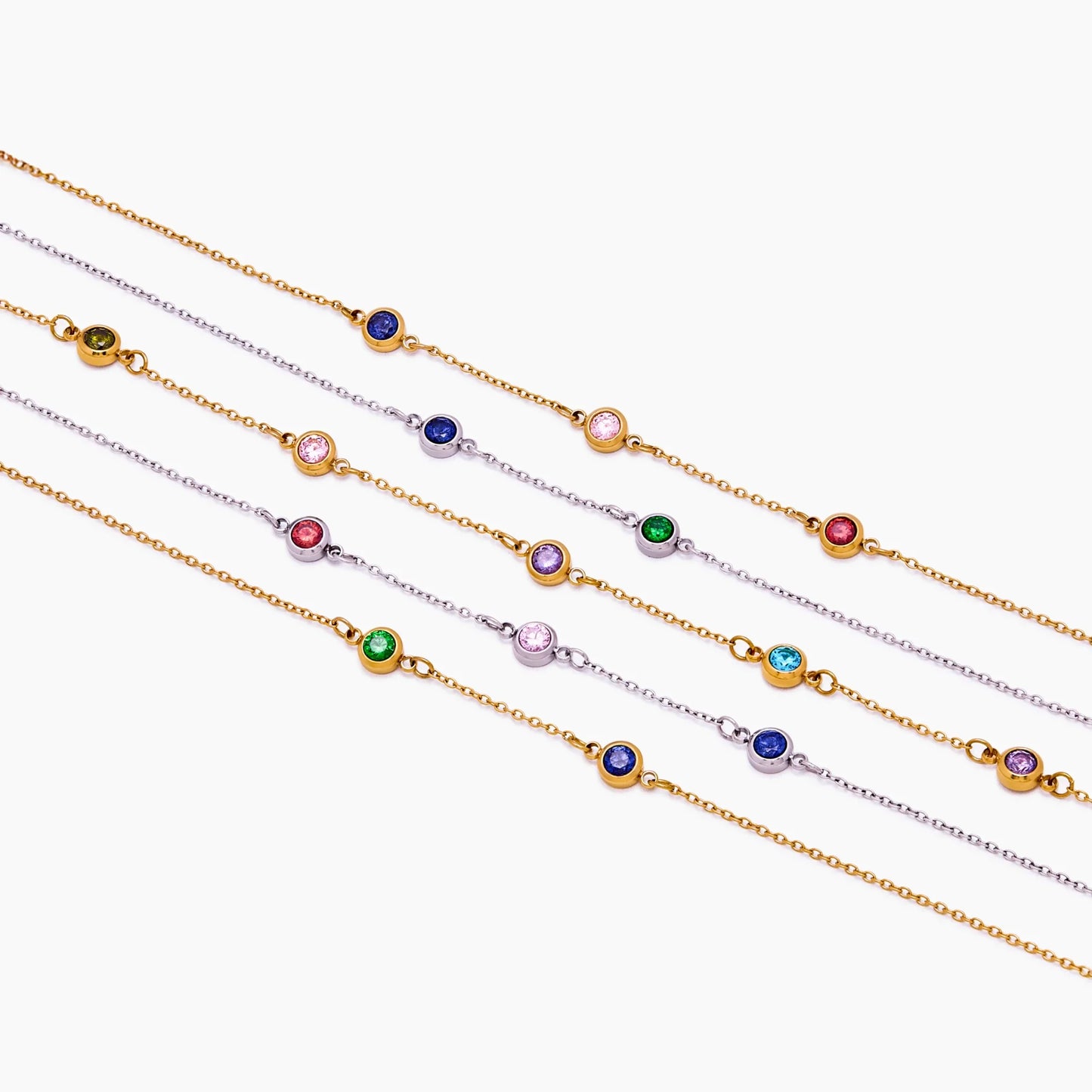 Personalized Multi-Birthstone Necklace | Gold-Plated | 2+ Birthstone Bezel Row