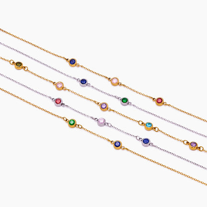 Personalized Multi-Birthstone Necklace | Gold-Plated | 2+ Birthstone Bezel Row