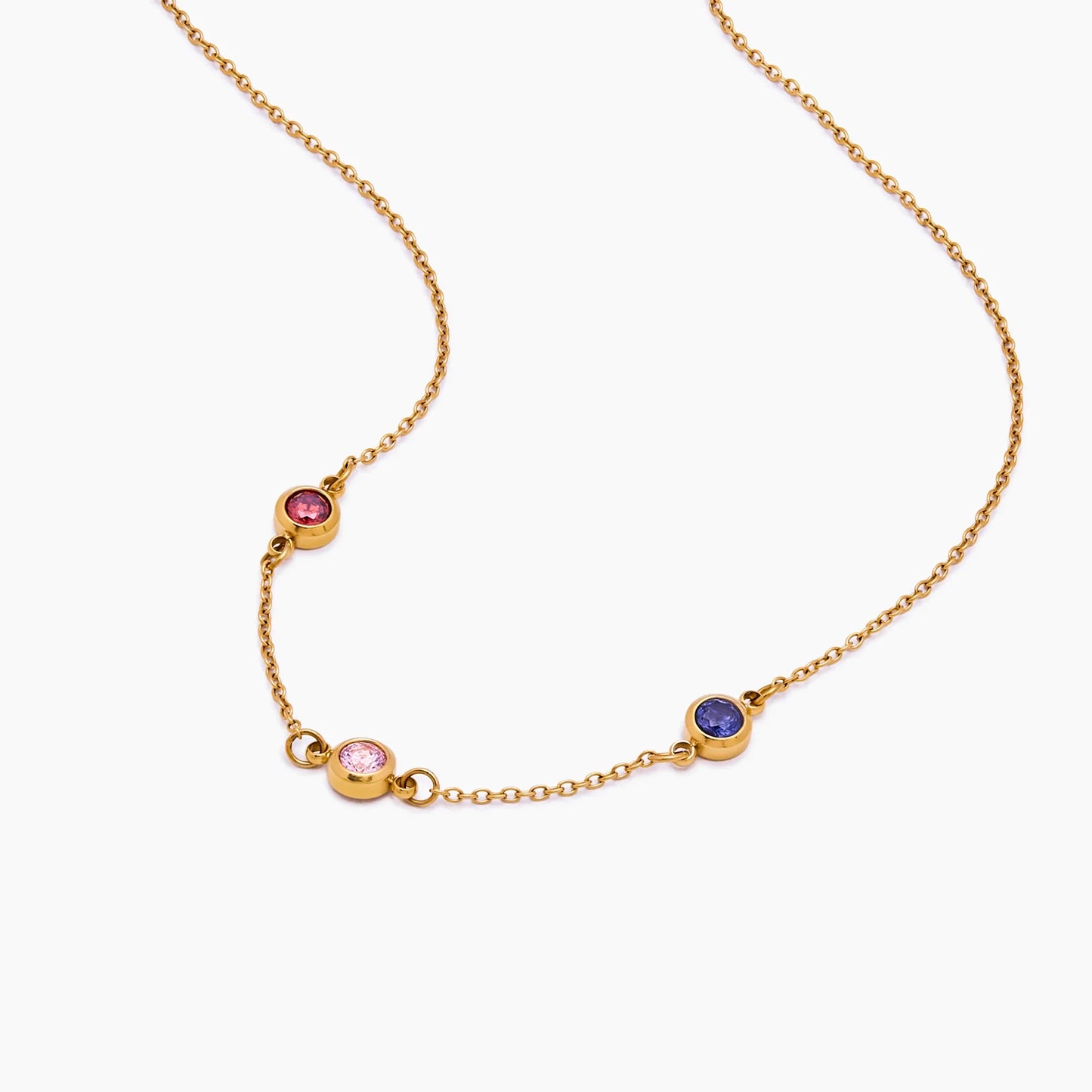 Personalized Multi-Birthstone Necklace | Gold-Plated | 2+ Birthstone Bezel Row