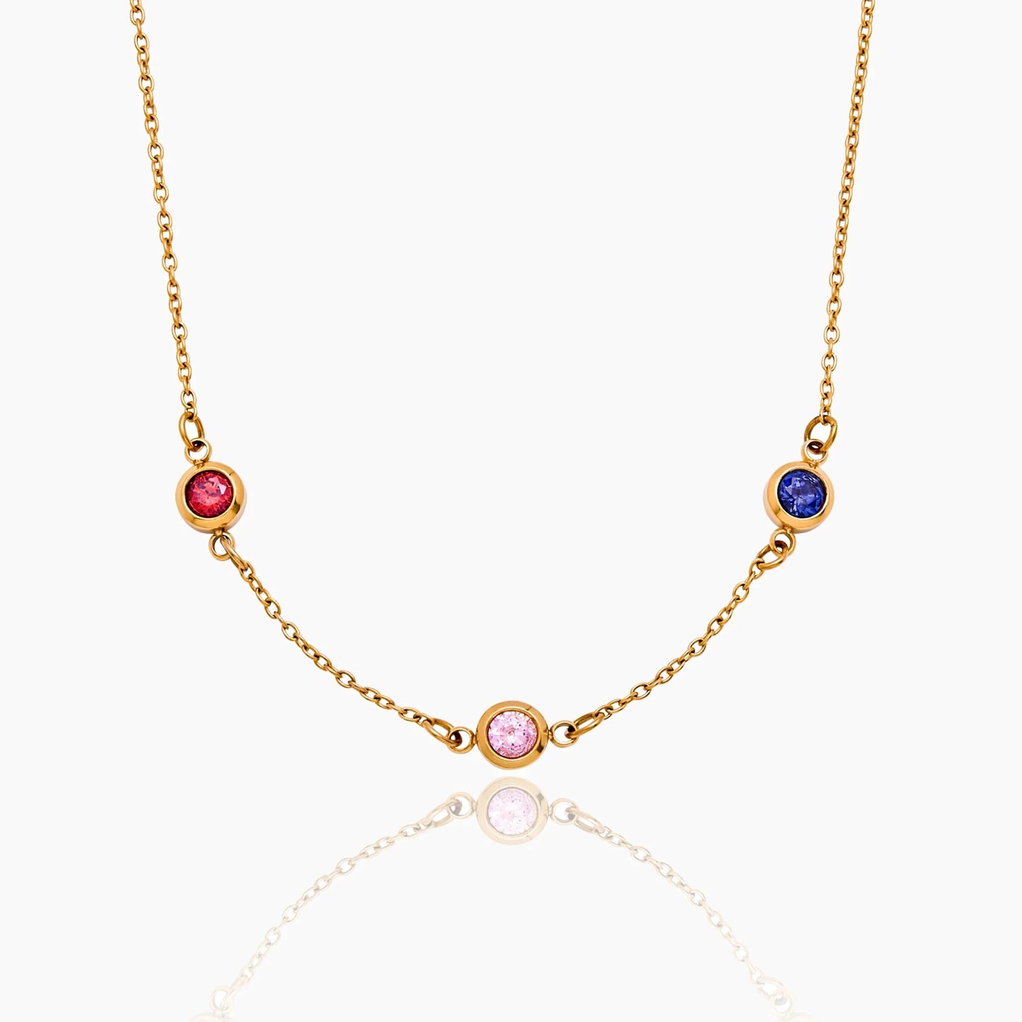 Personalized Multi-Birthstone Necklace | Gold-Plated | 2+ Birthstone Bezel Row