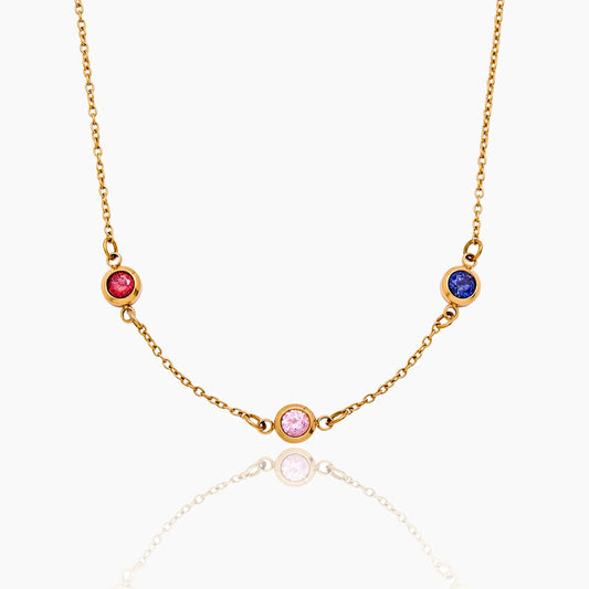 Personalized Multi-Birthstone Necklace | Gold-Plated | 2+ Birthstone Bezel Row