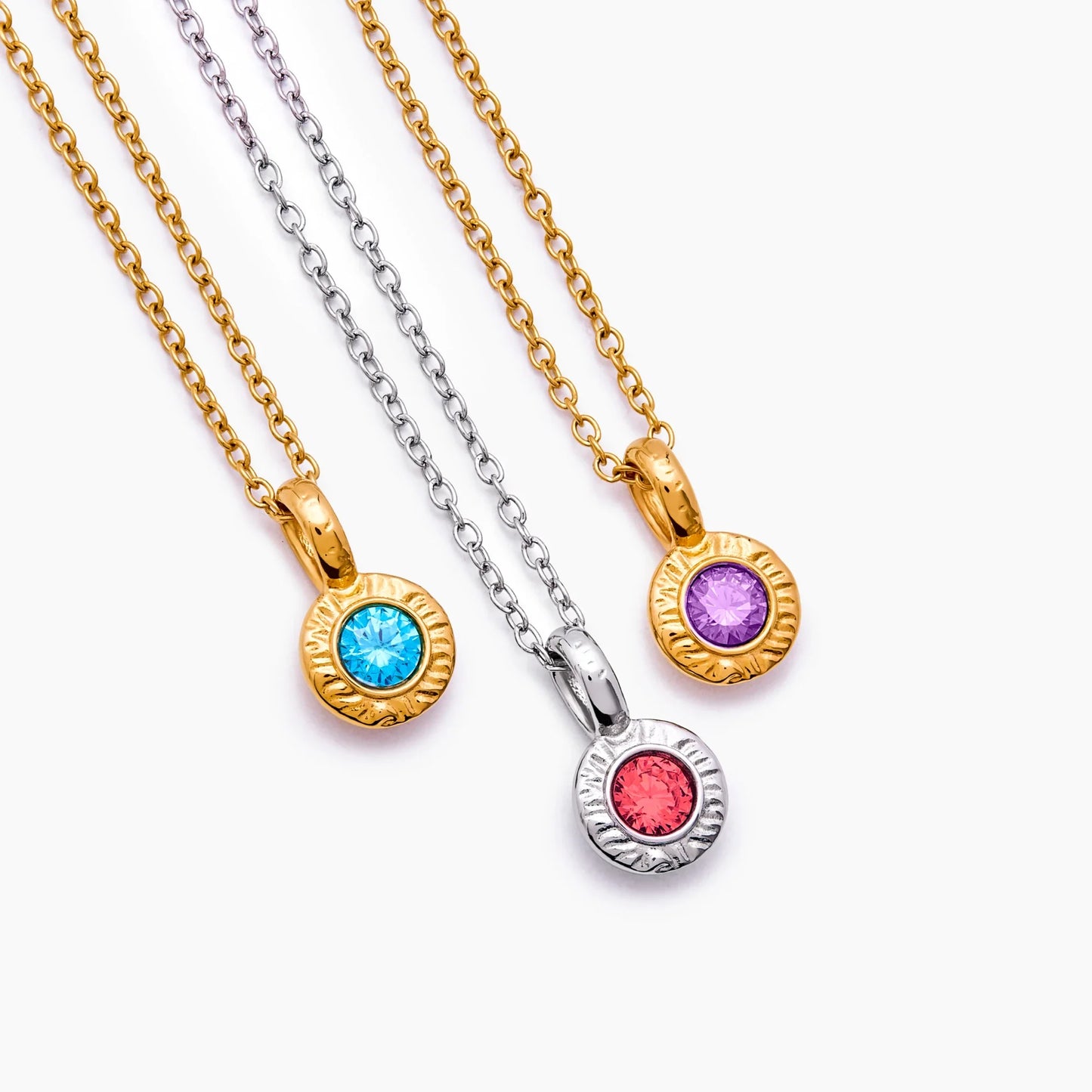 Crushed Birthstone Pendant Necklace | 18K Gold-Plated | Crushed Stone Pendant