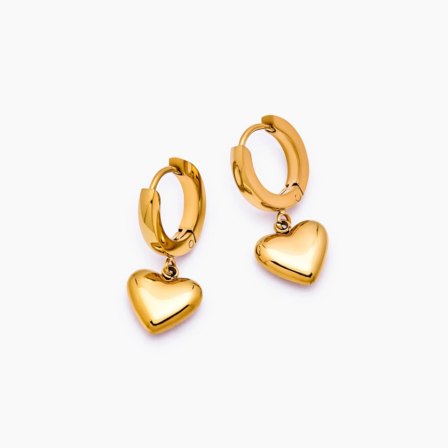 Puffy Heart Drop Huggies | 18K Gold-Plated Stainless Steel | 10mm x 9mm Heart
