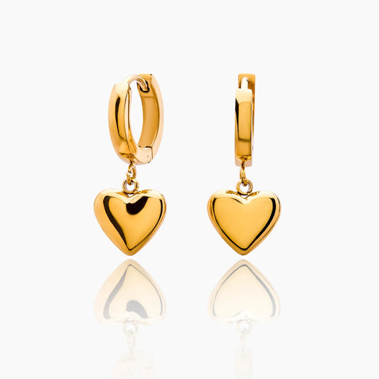 Puffy Heart Drop Huggies | 18K Gold-Plated Stainless Steel | 10mm x 9mm Heart