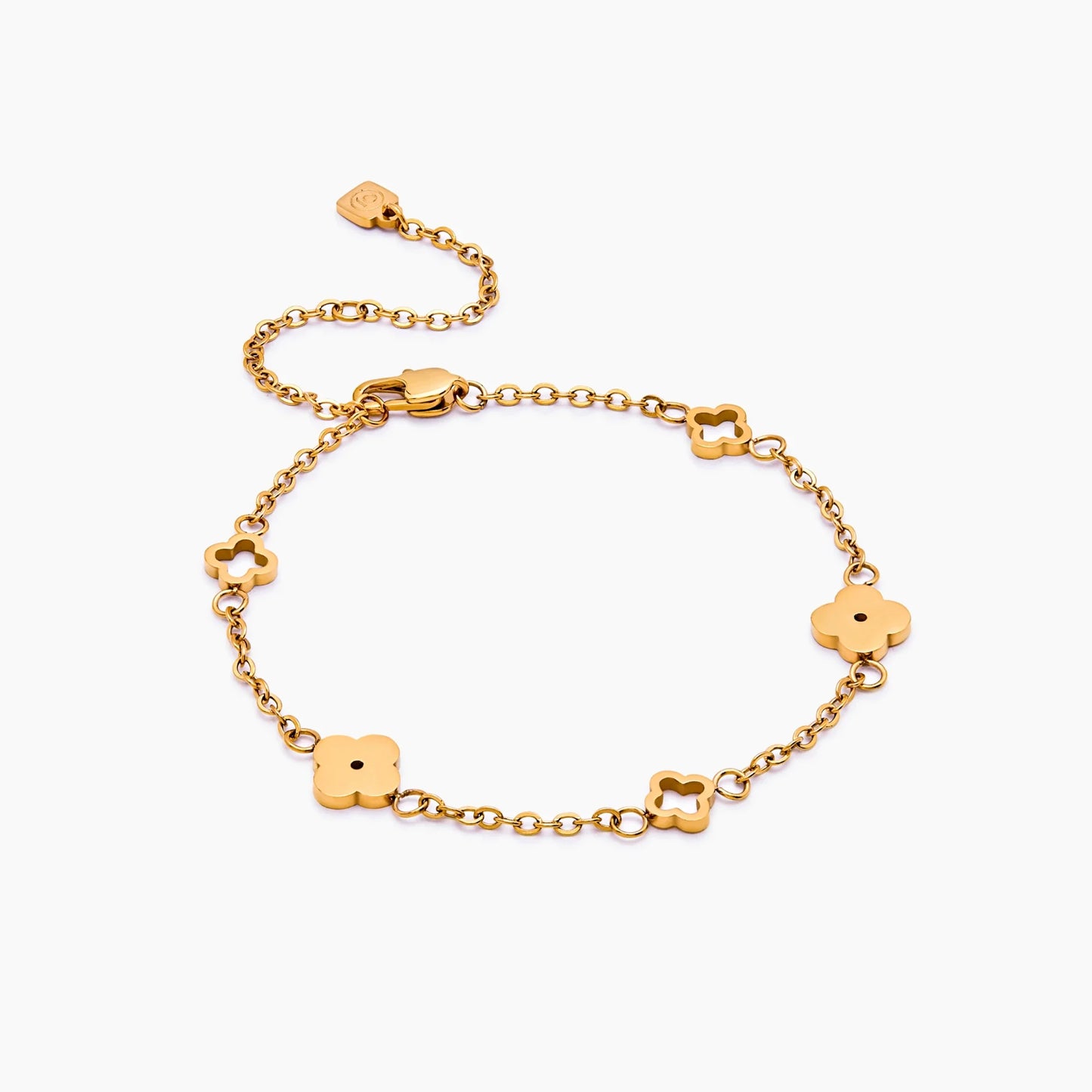 Dainty Clover Bracelet | Gold-Plated | Clover Charm Chain, 6"+2"
