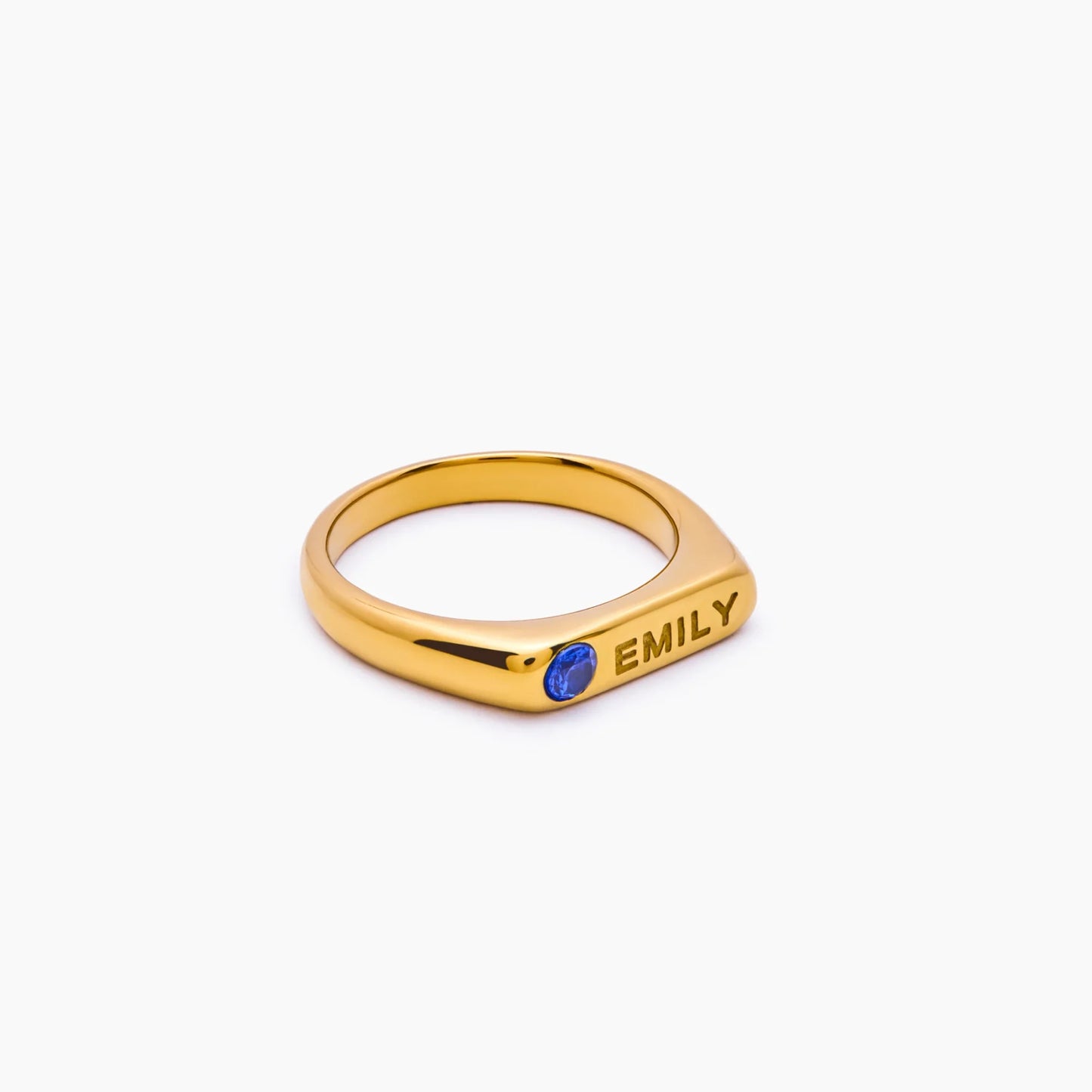 Birthstone Name Ring | Gold-Plated | Name Engraved & Bezel Birthstone