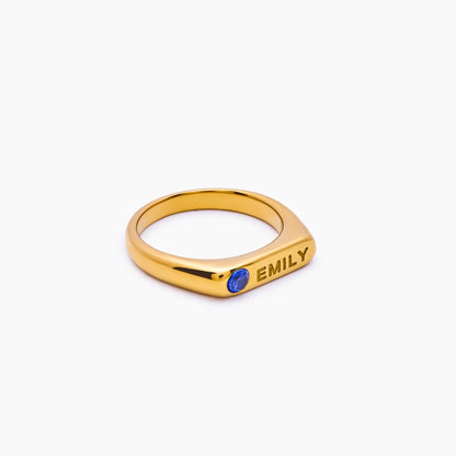 Birthstone Name Ring | Gold-Plated | Name Engraved & Bezel Birthstone