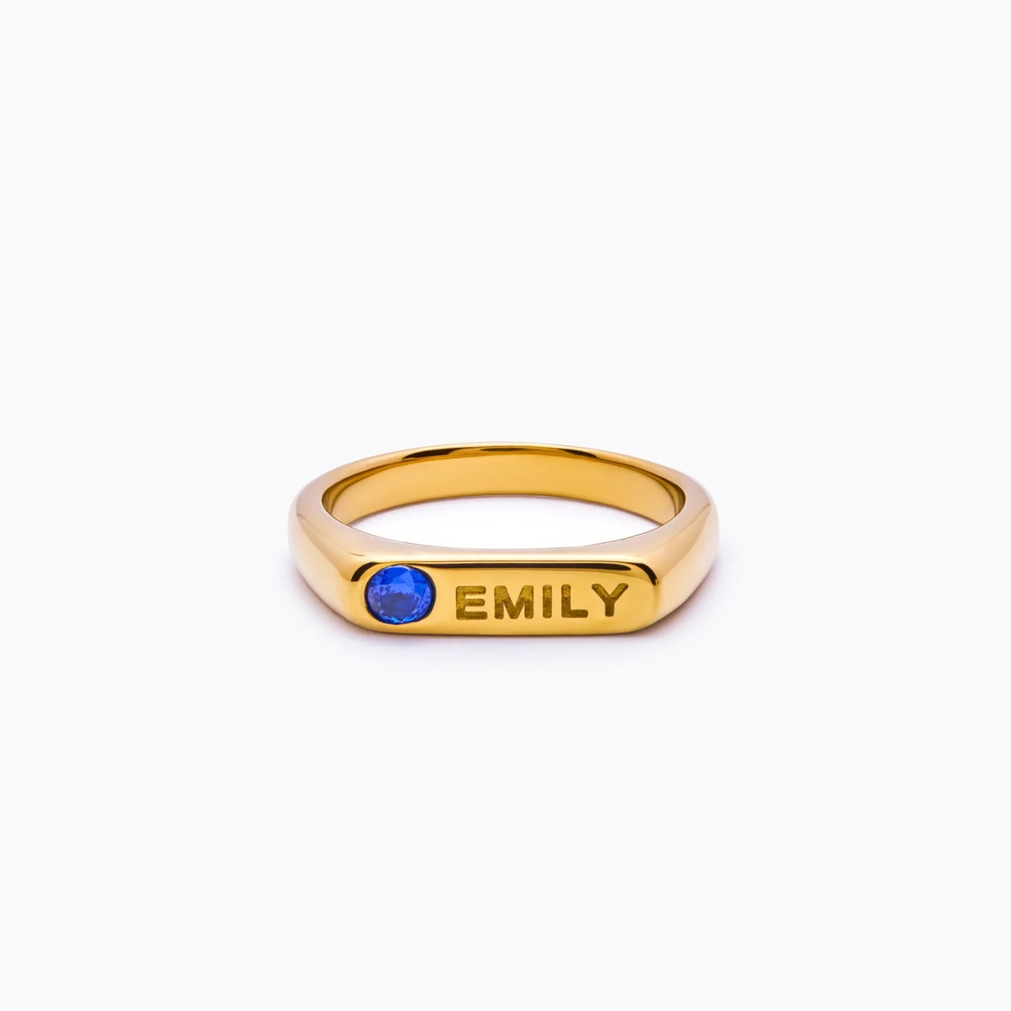 Birthstone Name Ring | Gold-Plated | Name Engraved & Bezel Birthstone
