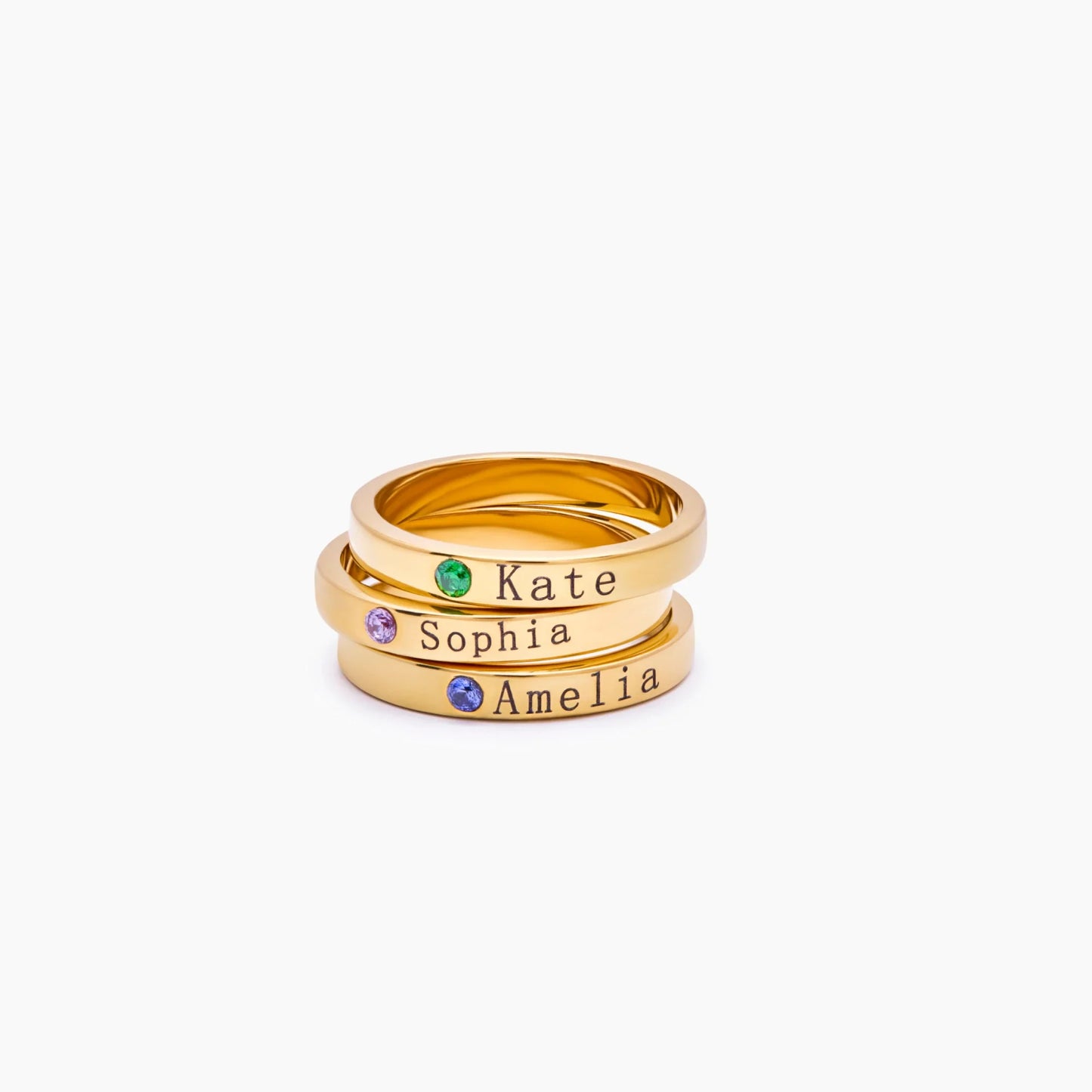 Stackable Birthstone Name Ring | Gold-Plated | Name + Birthstone Band