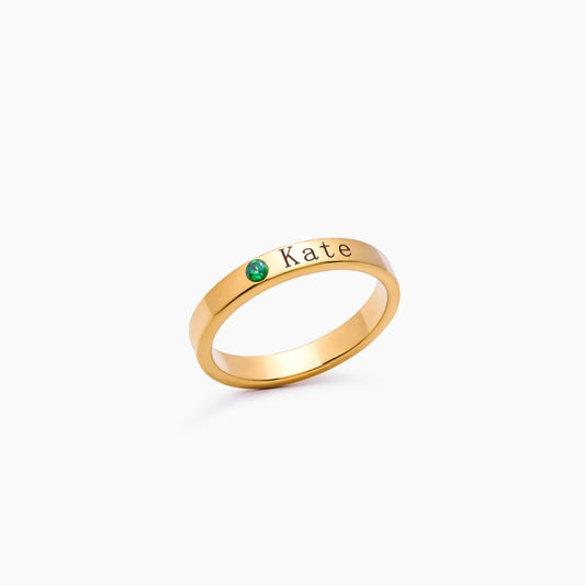 Stackable Birthstone Name Ring | Gold-Plated | Name + Birthstone Band