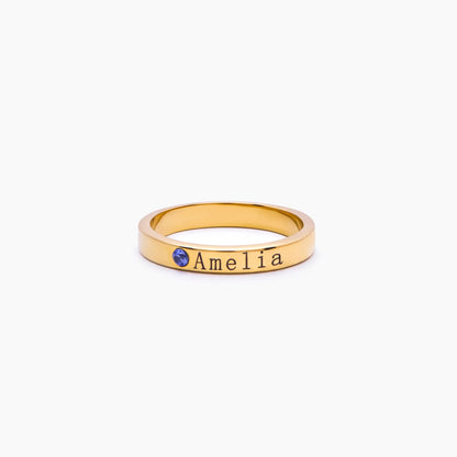 Stackable Birthstone Name Ring | Gold-Plated | Name + Birthstone Band