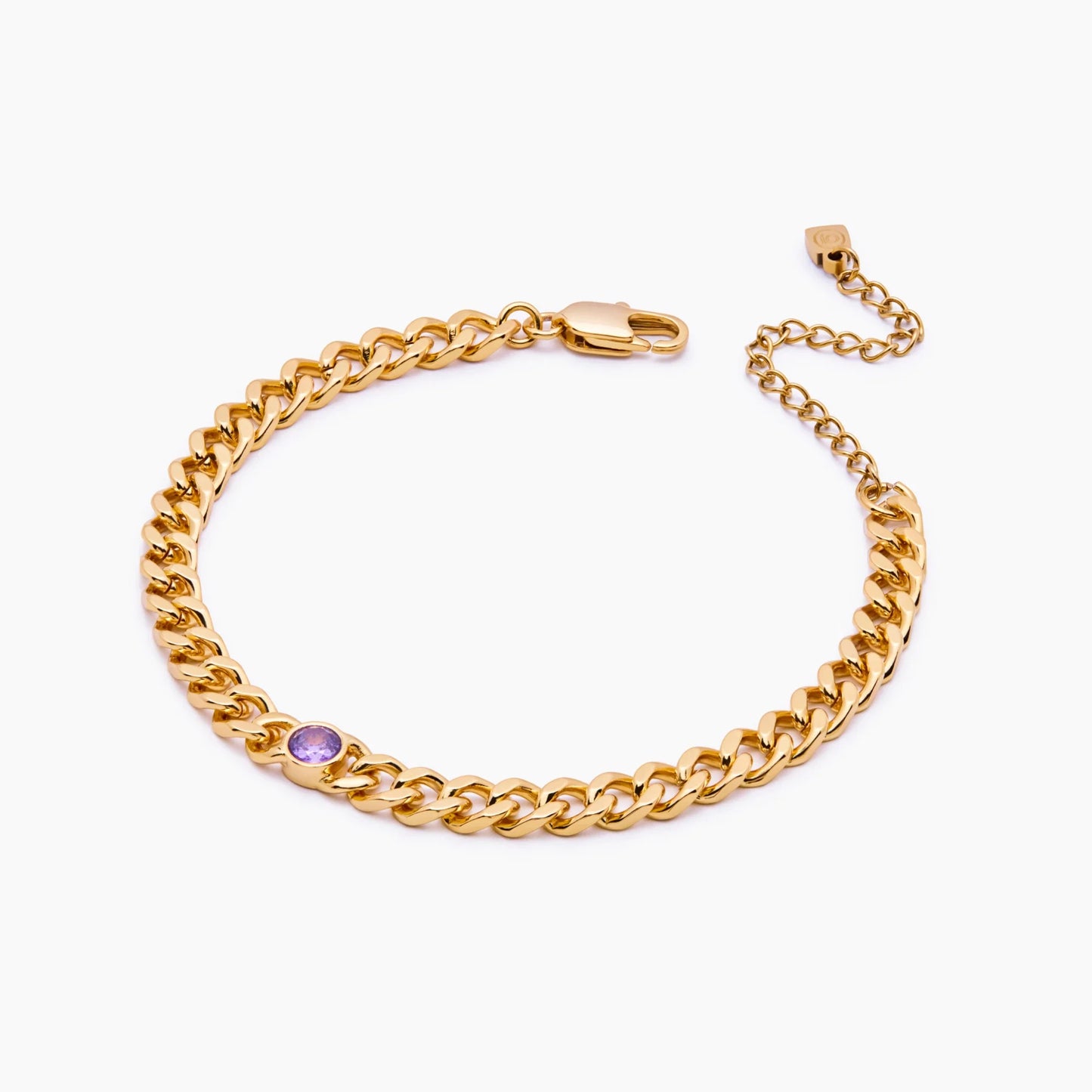 Curb Chain Birthstone Bracelet | 18K Gold-Plated | Bezel-Set Birthstone