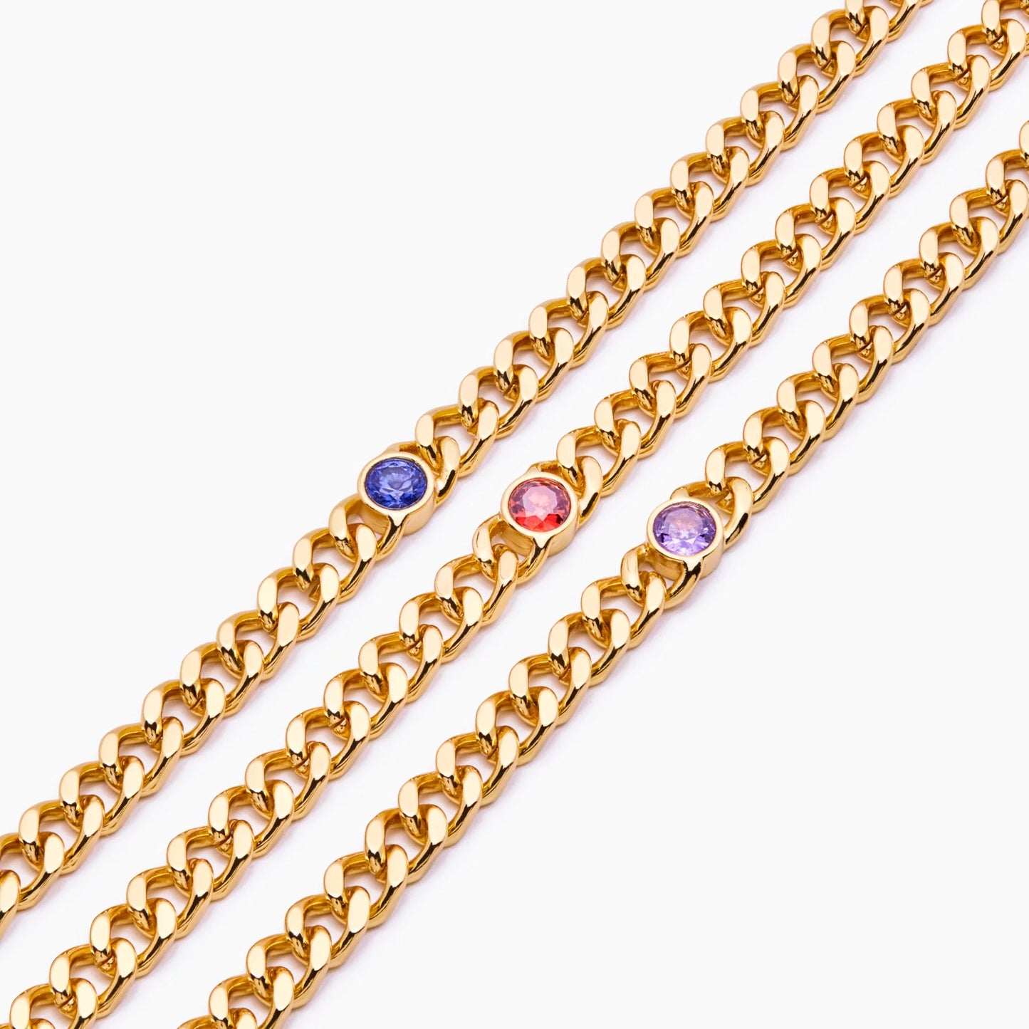 Curb Chain Birthstone Bracelet | 18K Gold-Plated | Bezel-Set Birthstone