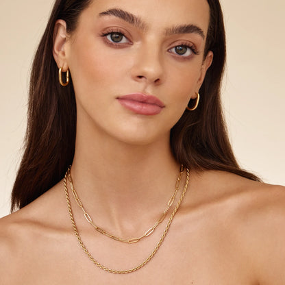 Paperclip & Rope Chain Layered Necklace | Gold-Plated | Two-Chain Layer