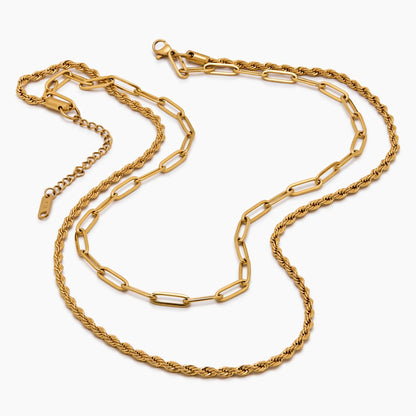 Paperclip & Rope Chain Layered Necklace | Gold-Plated | Two-Chain Layer