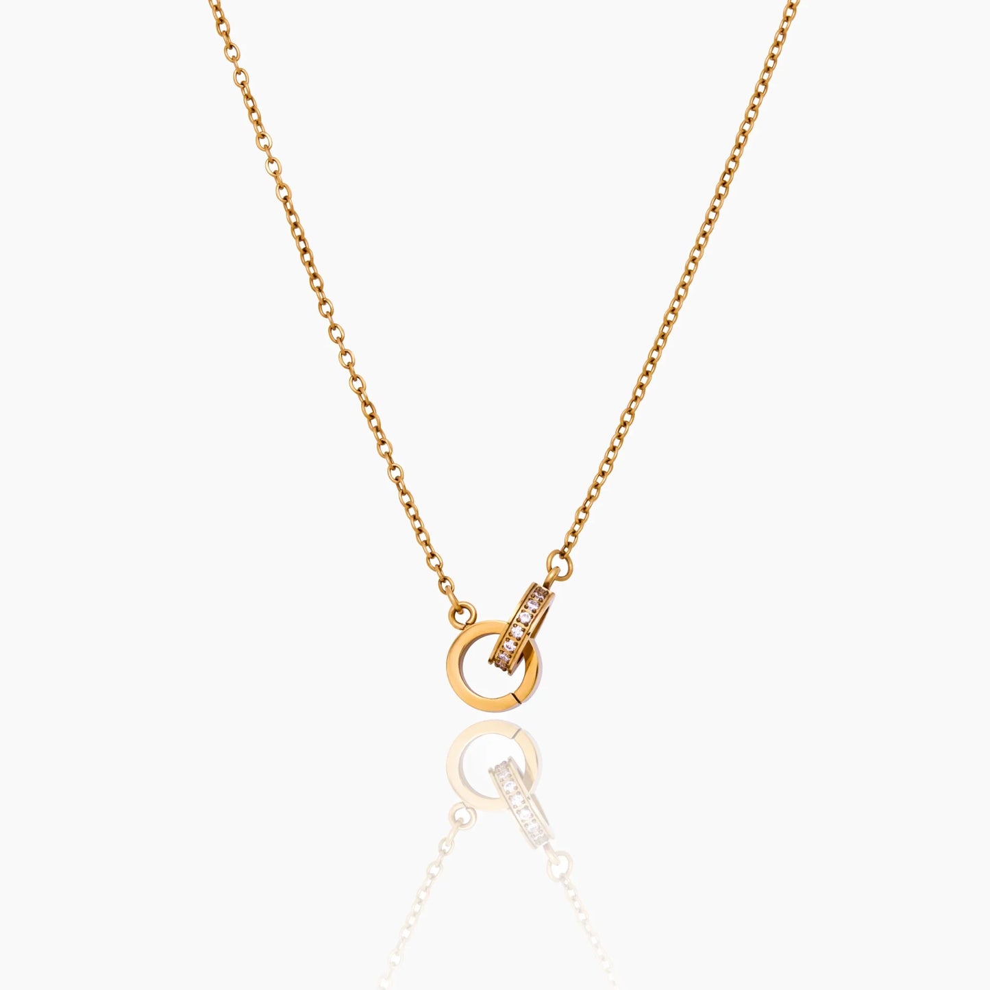 Interlinked Necklace | Gold-Plated | Double Circle & Sparkle Pendant